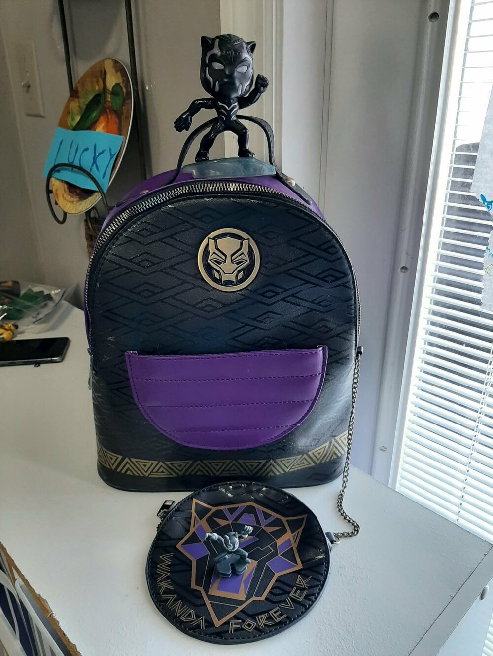 MARVEL COMICS NWOT Black Panther "Wakanda Forever" Back-Pack & Pouch Set - Picture 6 of 7